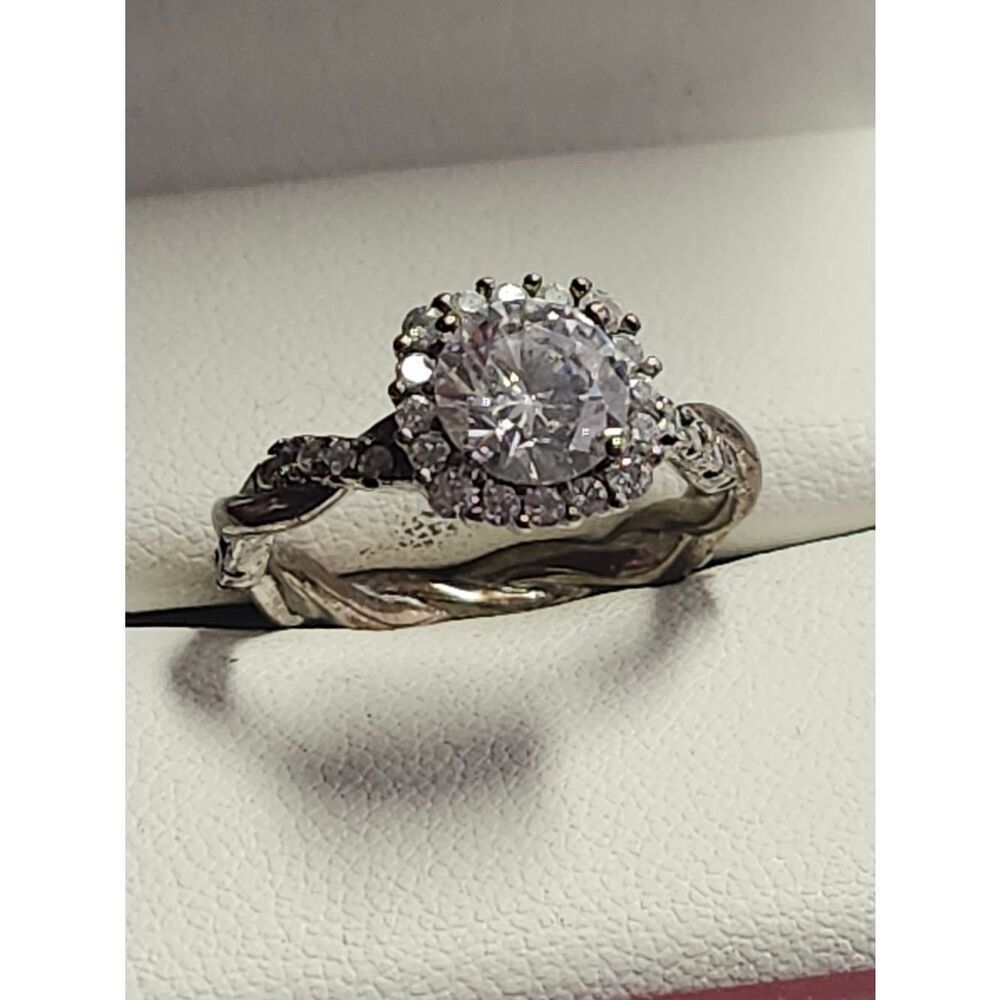 Sterling Silver Halo Twist Ring with Clear Center Stone CZ Size 7